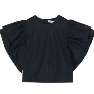 Zara Elegant Black Blouse with Voluminous Sleeves